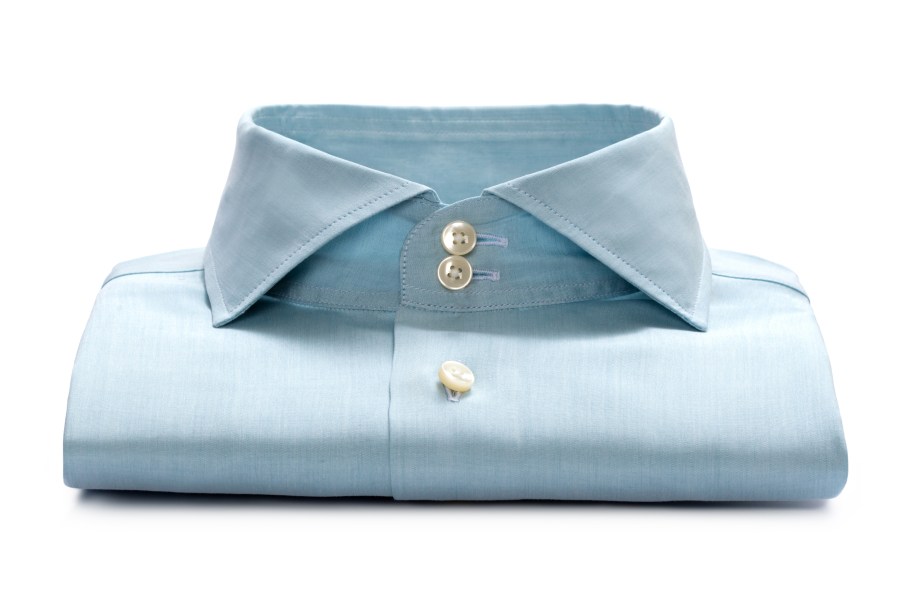 www.richardfox.co Pale blue two button collar custom shirt.